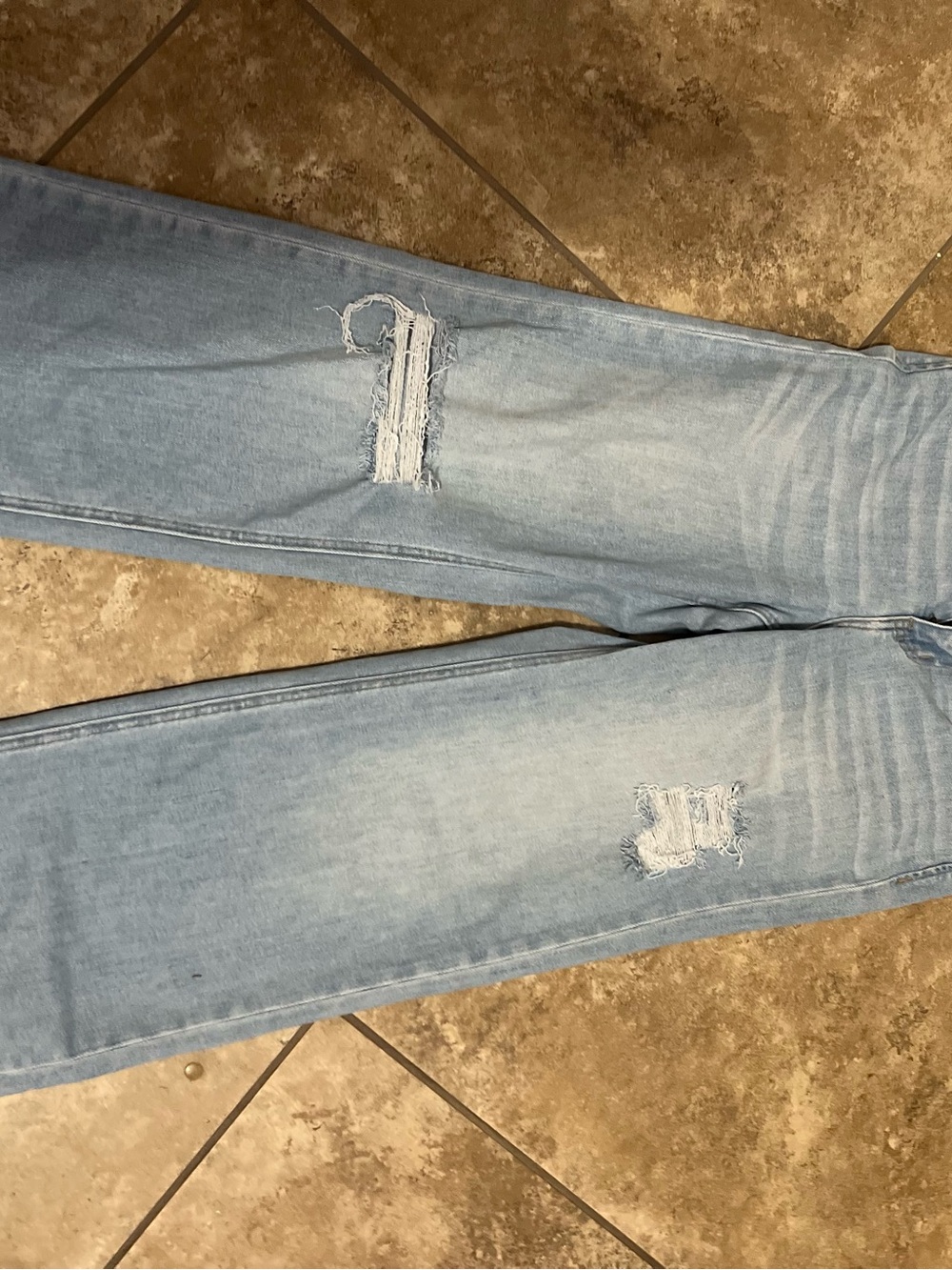 Flying Monkey Light Wash Straight Leg Jeans with Distressed Knees
